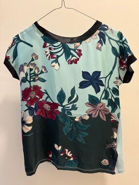 Moncler Silk Floral Short Sleeve Top Blouse